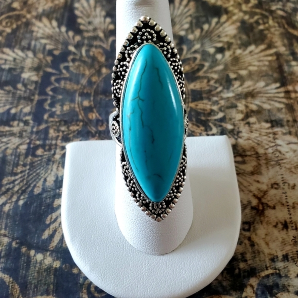 2/$20 🌼Turquoise Boho Gypsy Silvertone Ring NWOT - Picture 5 of 6